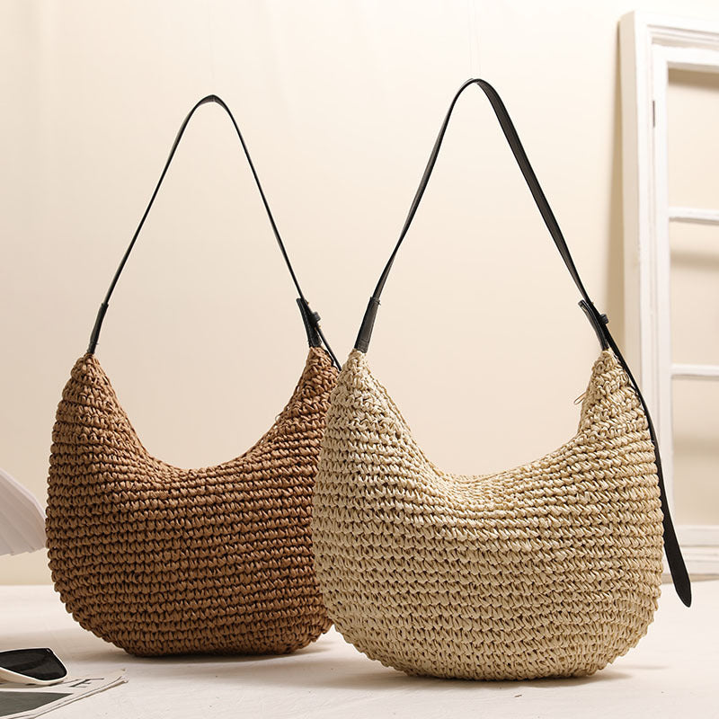 Fashionable Irregular One-Shoulder Straw Beach Bag