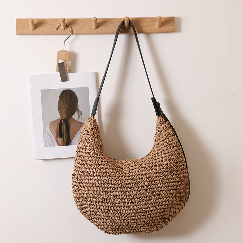 Fashionable Irregular One-Shoulder Straw Beach Bag