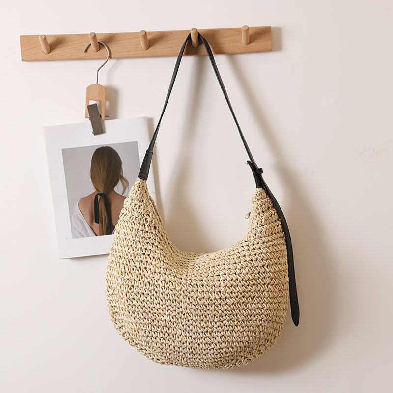 Fashionable Irregular One-Shoulder Straw Beach Bag